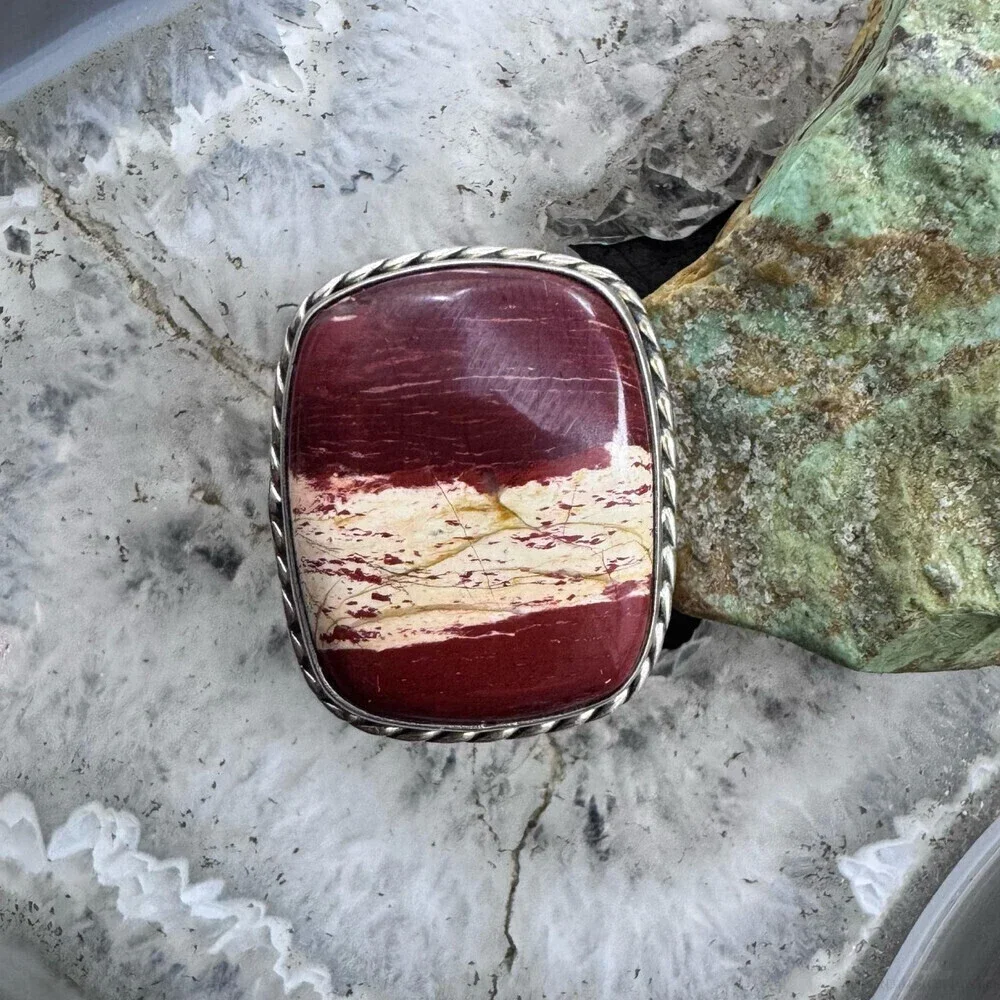 Sterling Silver Southwestern Style Large Snake Skin Jasper Ring Sz 9 For Women